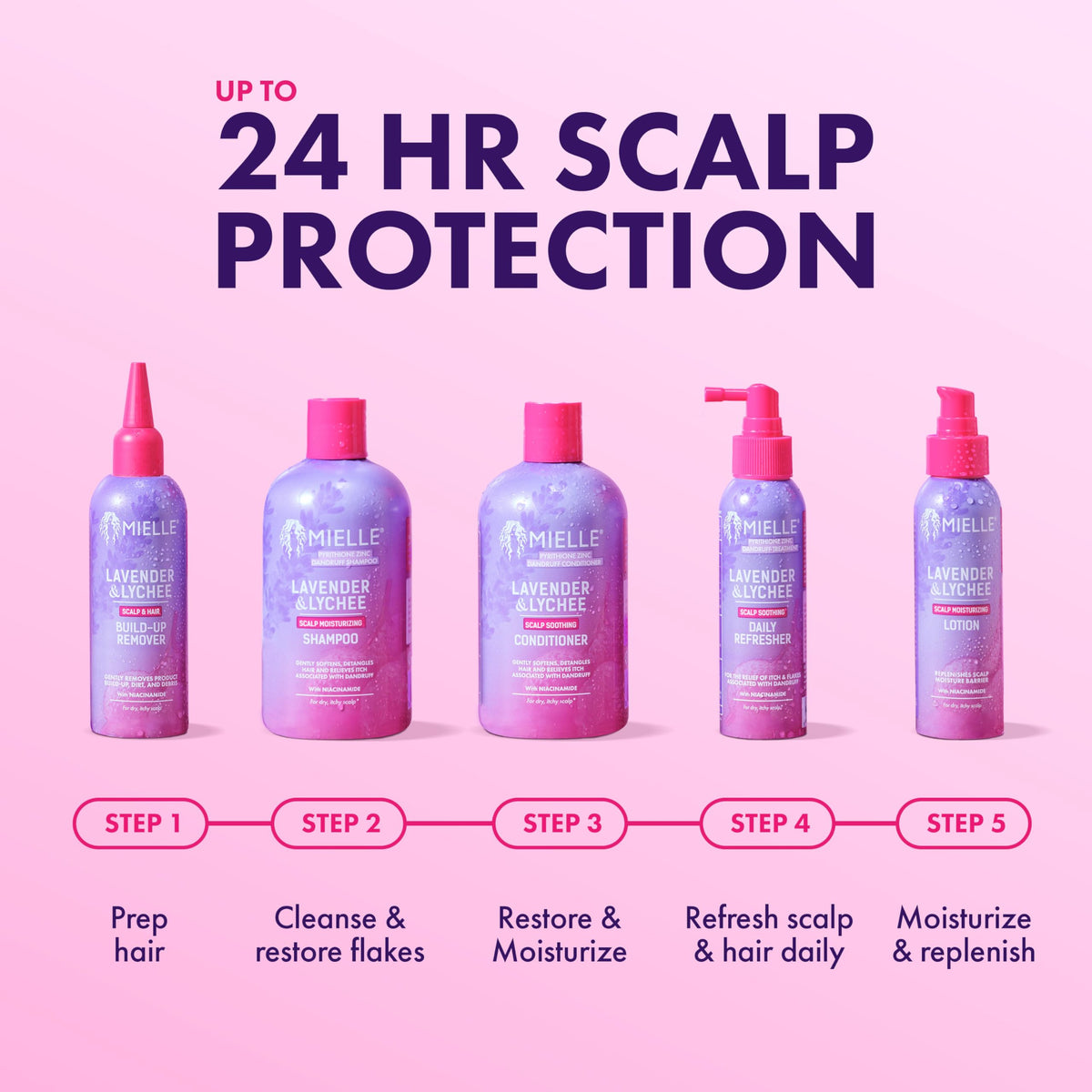 Mielle Organics shampoo being massaged into scalp showing soothing itch relief