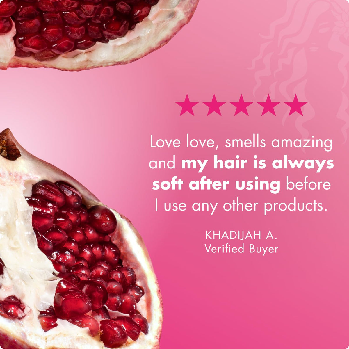 Mielle Organics pomegranate and honey ingredients highlighted to show nourishing actives