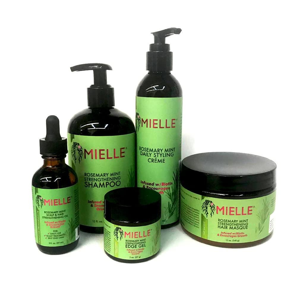 Mielle Organics full rosemary mint bundle front view showing all five bottles for routine convenience