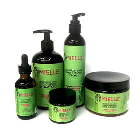 Mielle Organics full rosemary mint bundle front view showing all five bottles for routine convenience