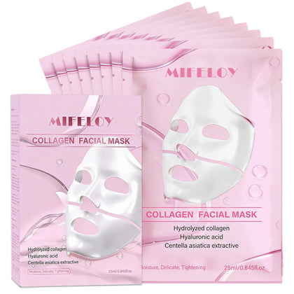 Mifeloy front packaging showing 8-pack collagen hydrogel masks for convenient self care