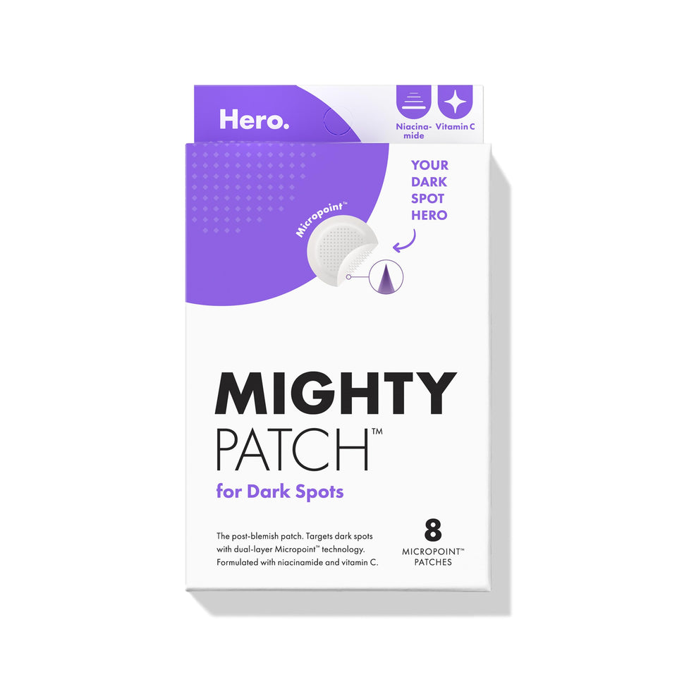 Mighty Patch front packaging showing box and sealed sheet, convenient travel-friendly design