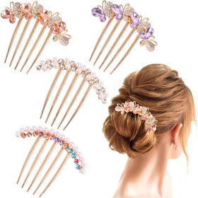 MIKIMIQI front view of four pearl crystal hair fork clips showing variety and elegance