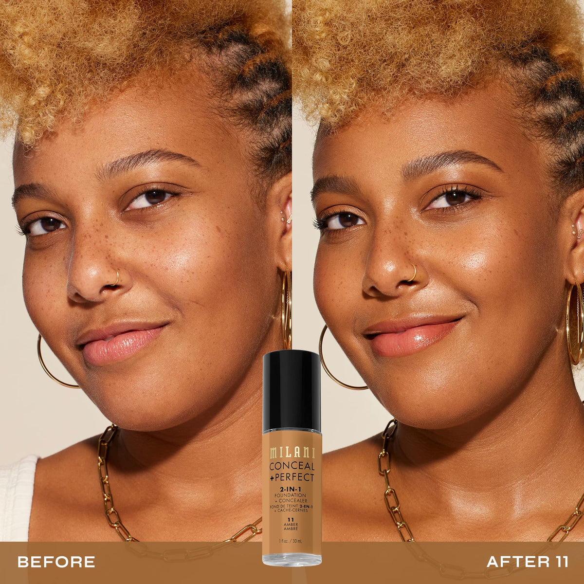 Milani product applied on hand showing coverage and blend with minimal product use