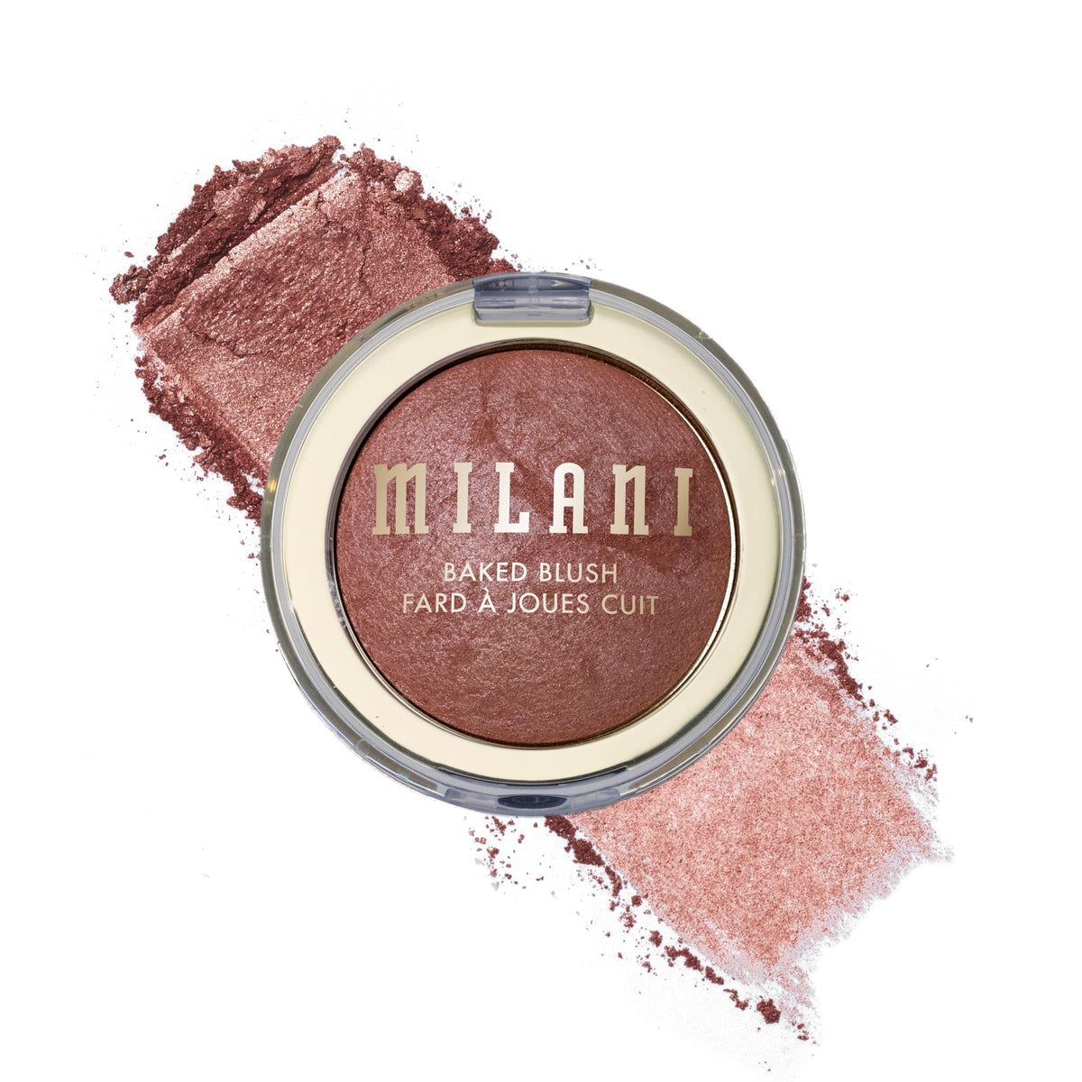 Milani baked blush compact front showing shade and compact design for easy use