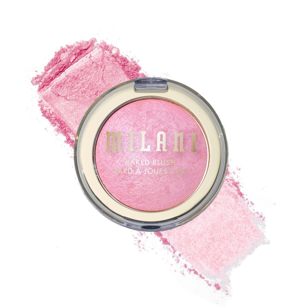 Milani front compact showing Pink Panna Cotta shade and portable design benefit