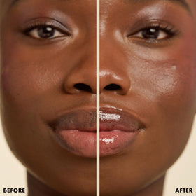 Milani product applied on lips showing fuller-looking, glossy result