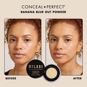Milani powder swatch on skin demonstrating Banana shade brightening benefit