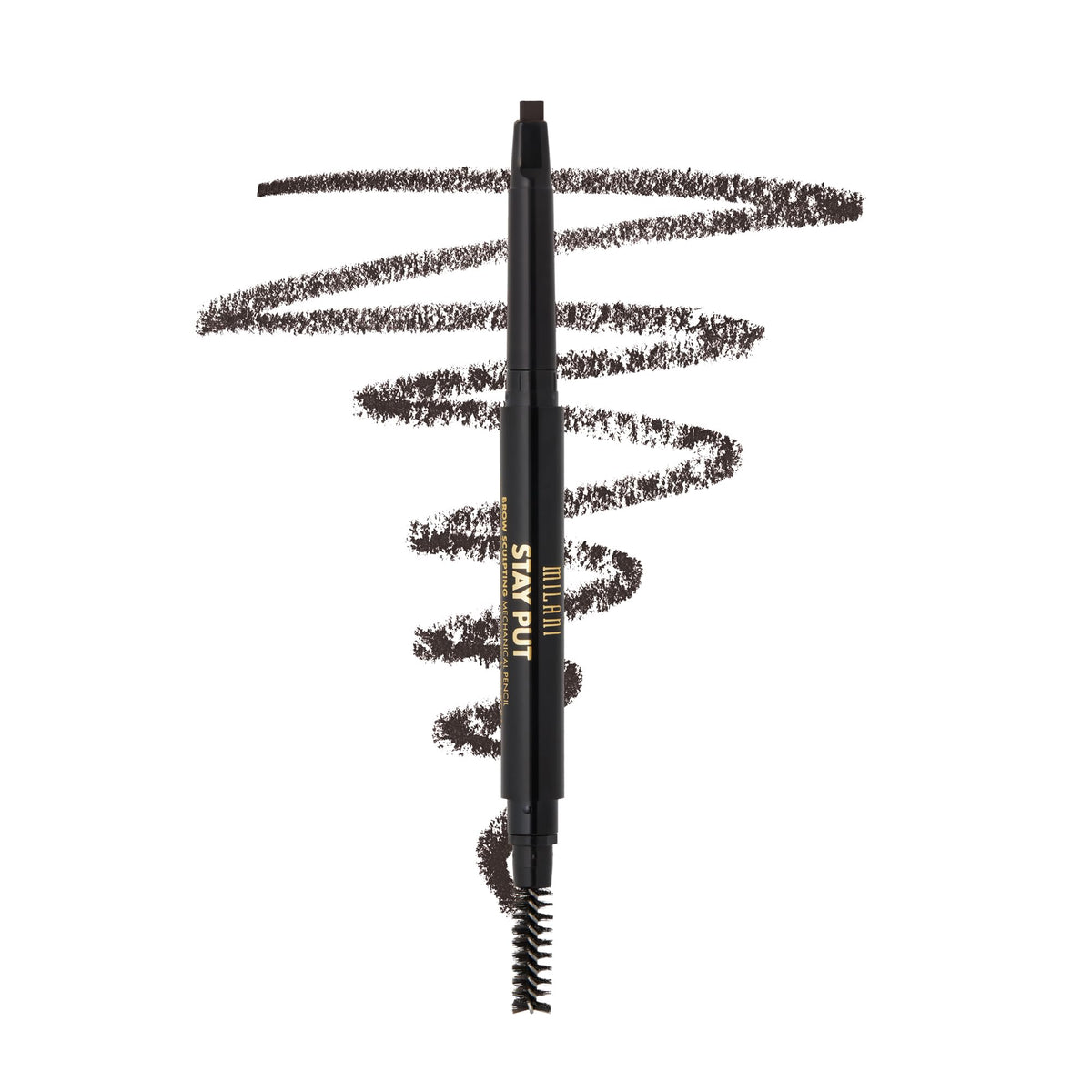 Milani brow pencil front view showing Espresso shade and slim design for precision