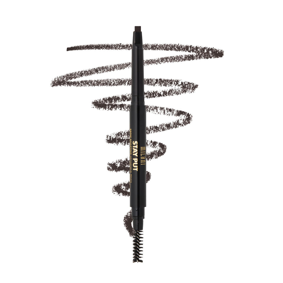 Milani brow pencil front view showing Espresso shade and slim design for precision
