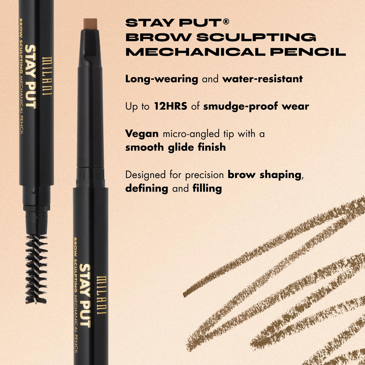 Milani brow pencil double-ended spoolie detail for blending and grooming brows