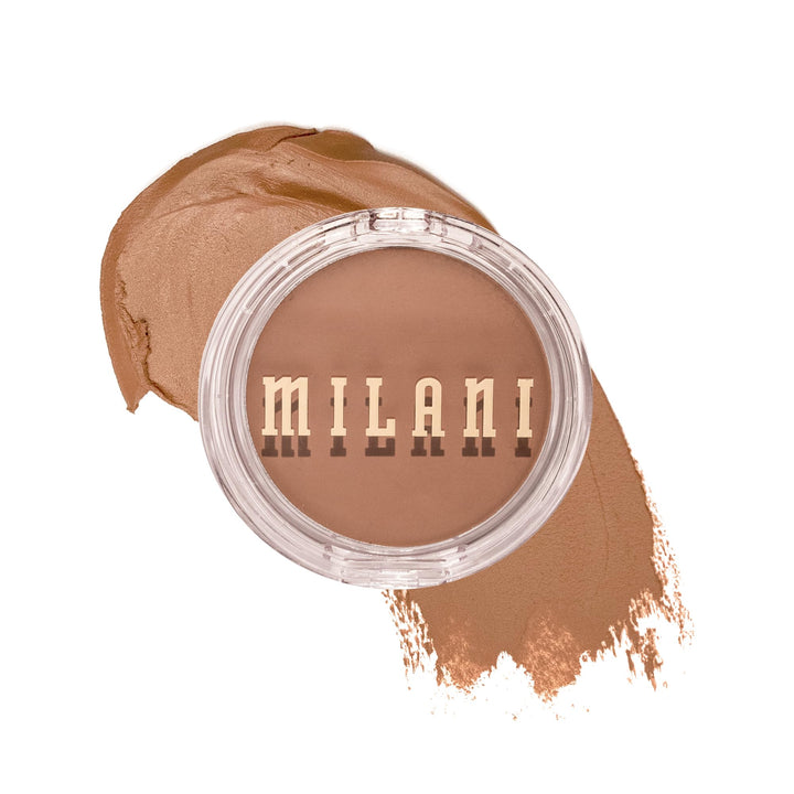 Milani Cheek Kiss cream bronzer front compact showing pan and shade for easy selection