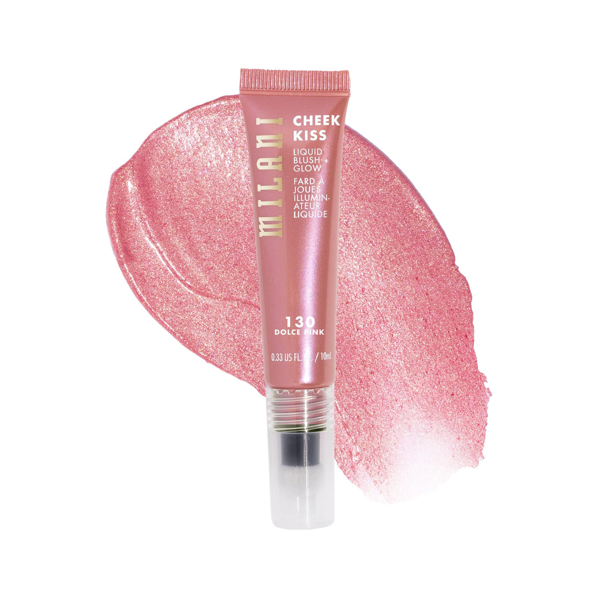 Milani Cheek Kiss front packaging showing product shade Dolce Pink and benefits