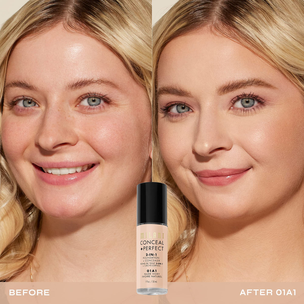 Milani Conceal + Perfect pump dispensing foundation for controlled, mess-free application