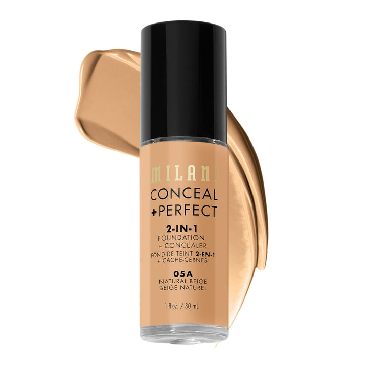 Milani bottle front view showing product and shade for easy identification and coverage