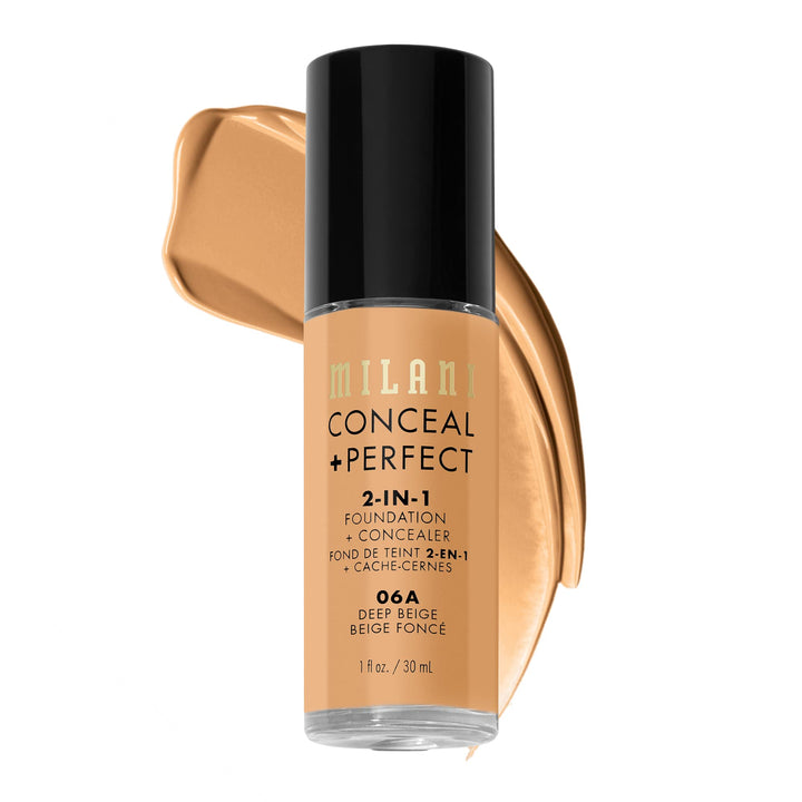 Milani front packaging showing shade 06A Deep Beige and full-coverage benefit