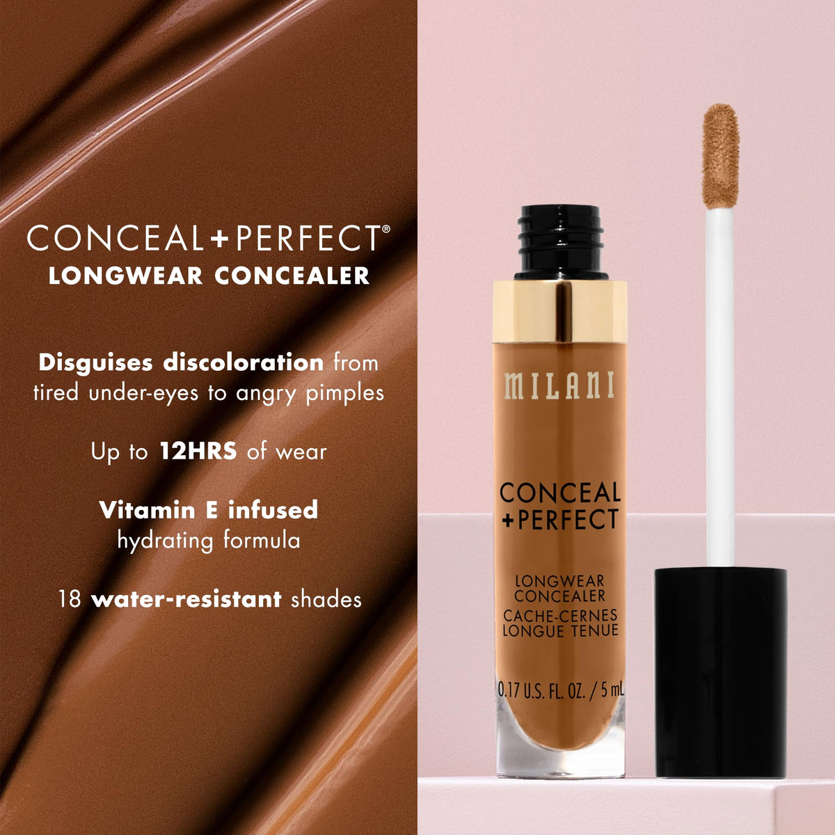 Milani concealer swatch on skin showing creamy texture and smooth blendability