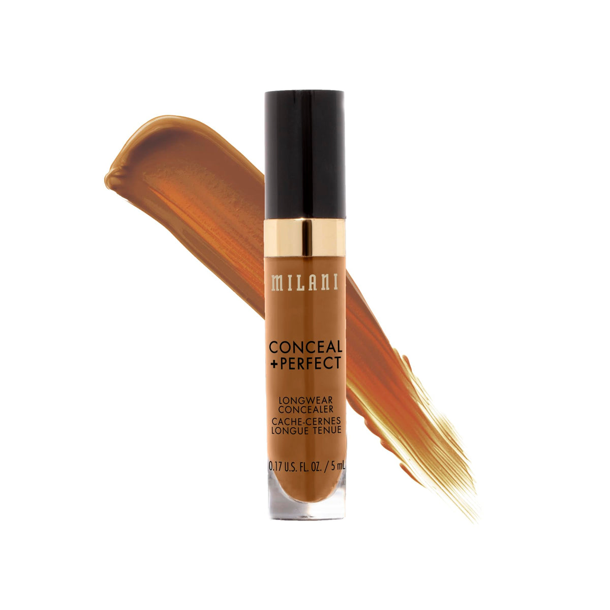 Milani concealer front packaging showing shade label and compact tube, visible brand benefit