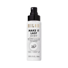 Milani front packaging showing dewy setting spray for lasting glow