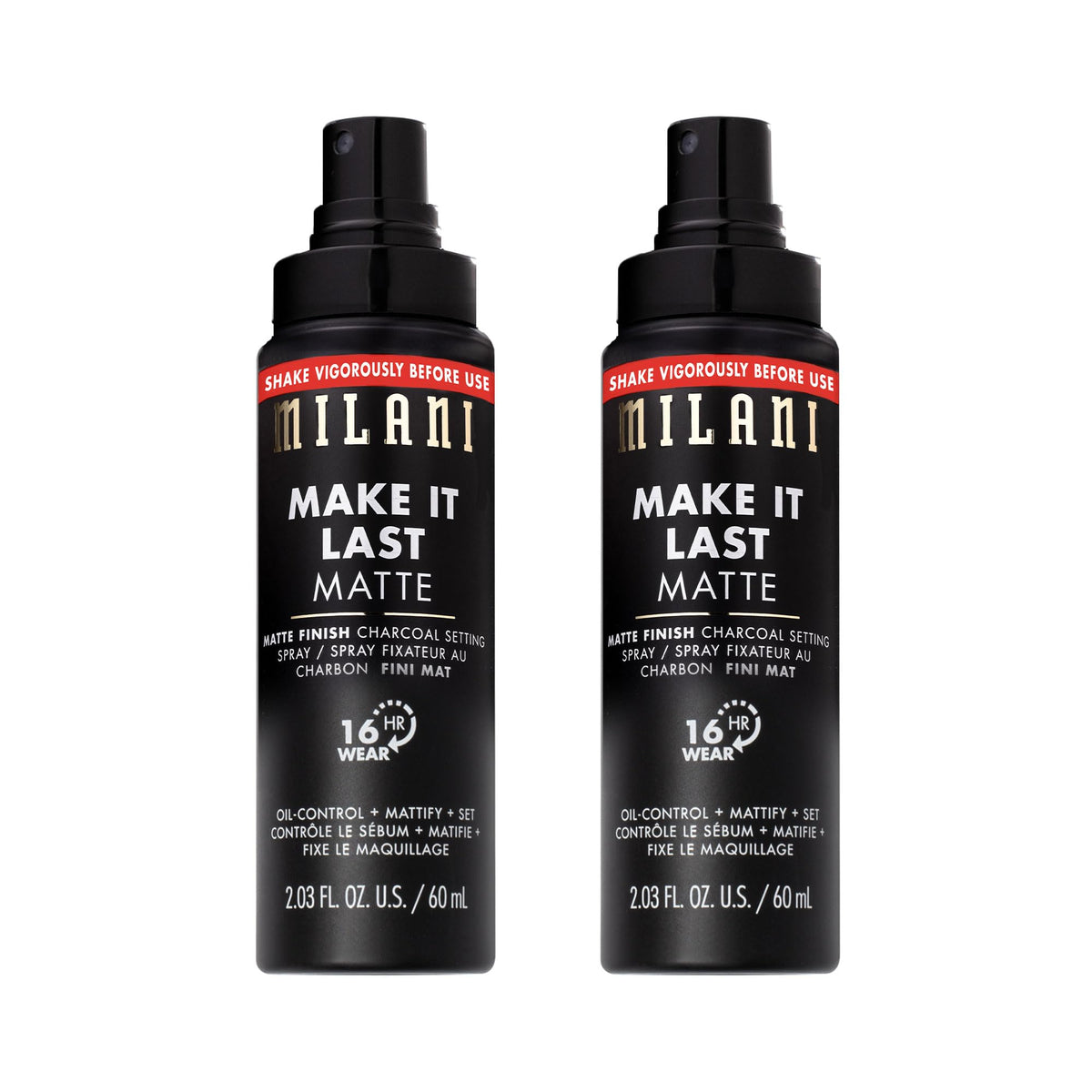 Milani front bottle showing matte packaging and product benefits