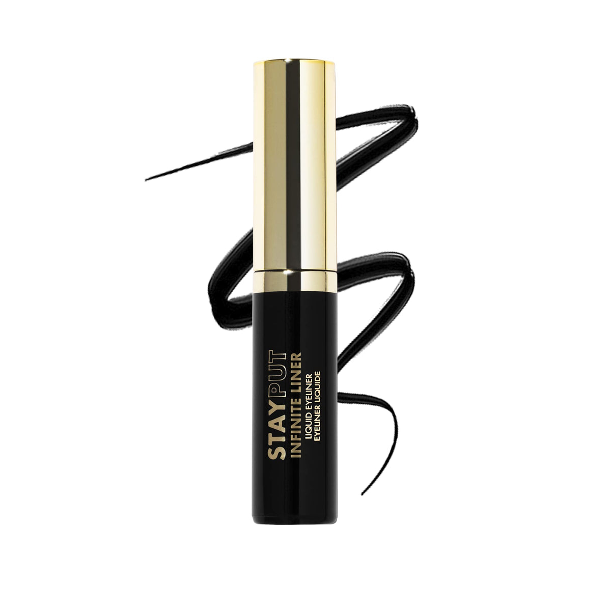 Milani front packaging showing black eyeliner and slim tube, clear branding benefit