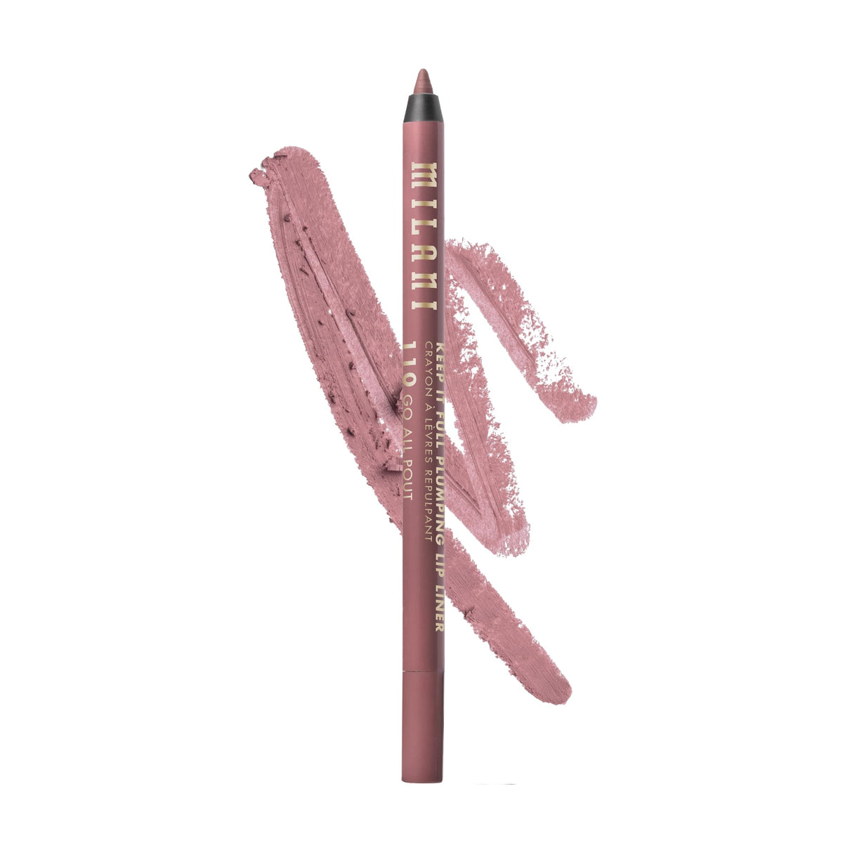 Milani front view of lip liner showing packaging and color payoff benefit