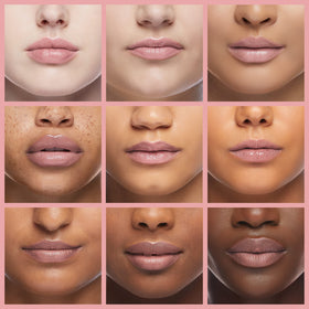 Milani gloss applied on lips showing Sparkling Pink sparkle and natural volume boost