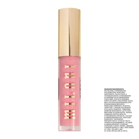 Milani gloss layered over lipstick demonstrating added shine and color-dimension benefit