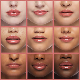 Milani gloss on lips lifestyle image shows luminous pink color and enhanced pout benefit