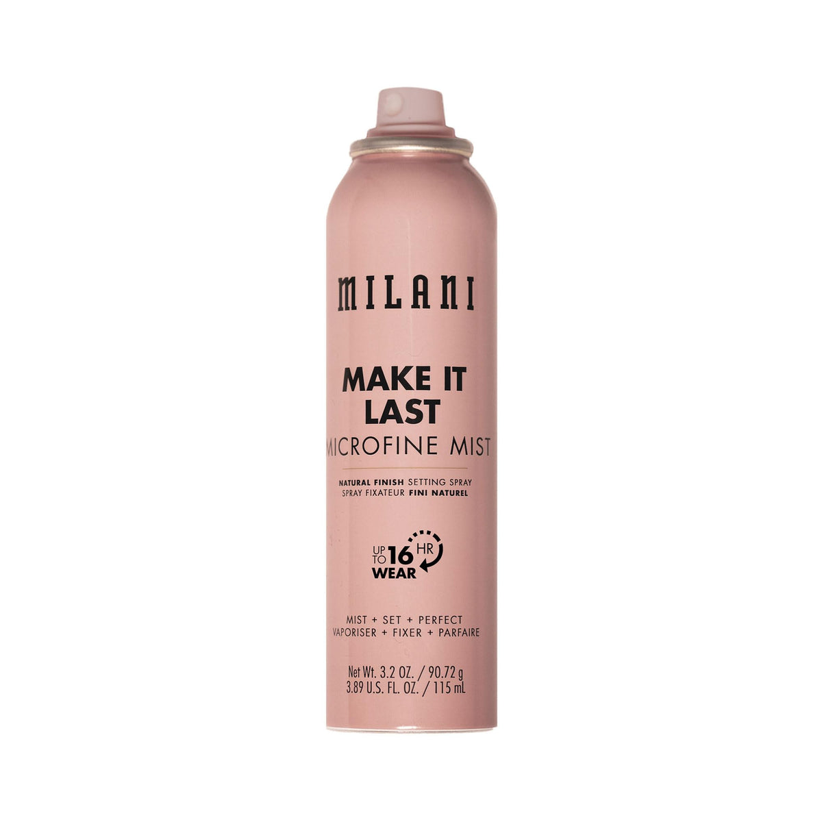 Milani front bottle showing product and benefits on vanity