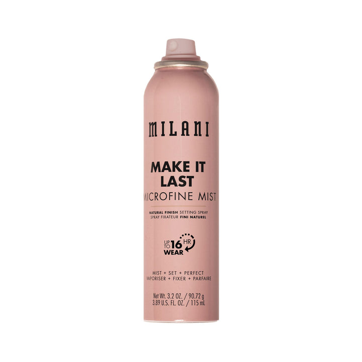 Milani front bottle showing product and benefits on vanity