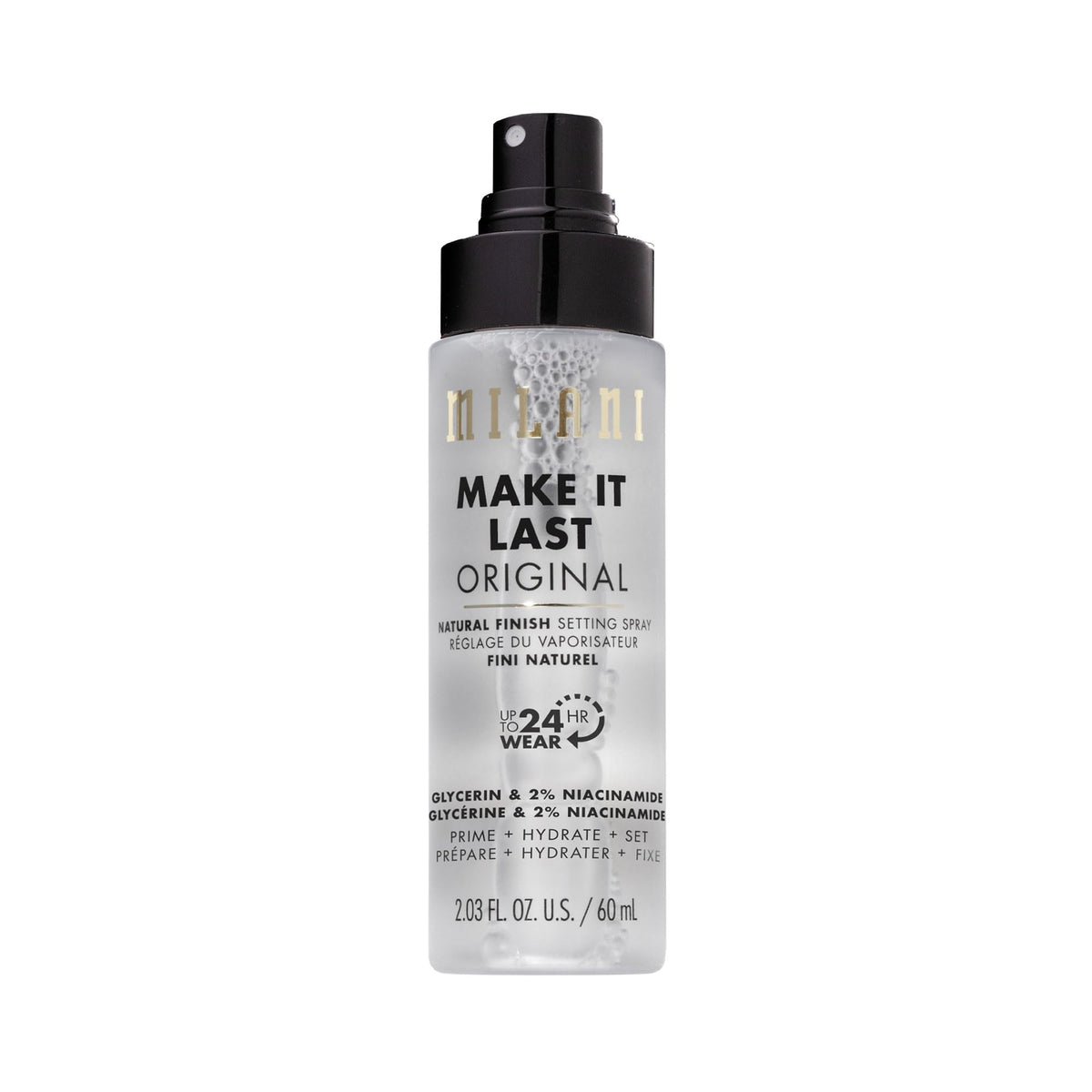 Milani Make It Last front packaging showing bottle and label benefits