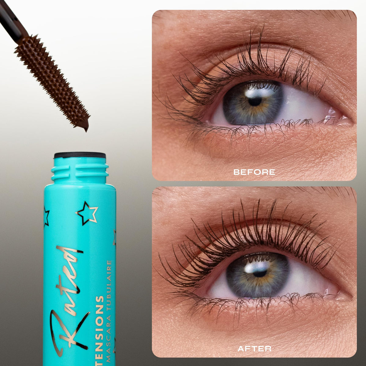 Milani mascara applied on lashes side profile showcasing length and lift