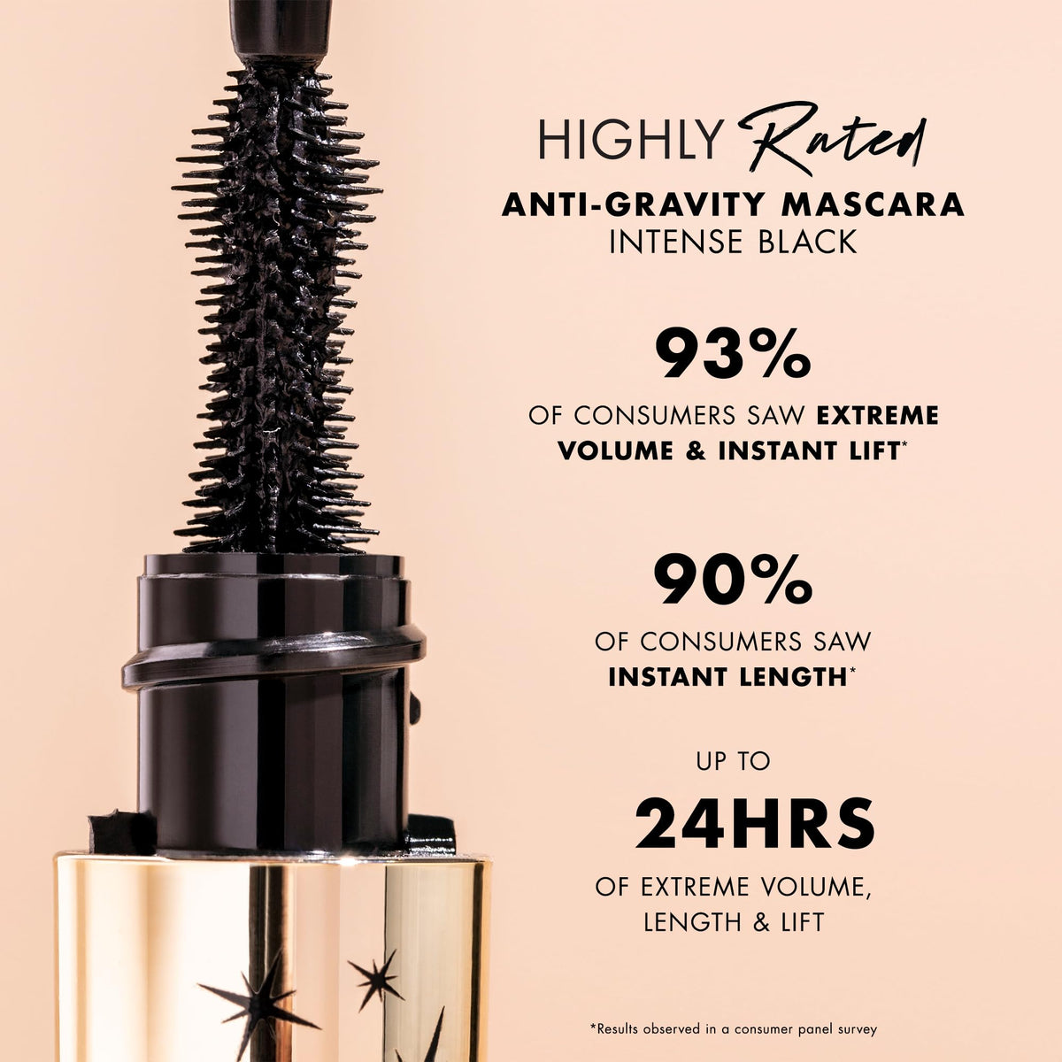 Milani mascara texture swatch on white showing smooth, clump-free formula that separates lashes