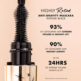 Milani mascara texture swatch on white showing smooth, clump-free formula that separates lashes