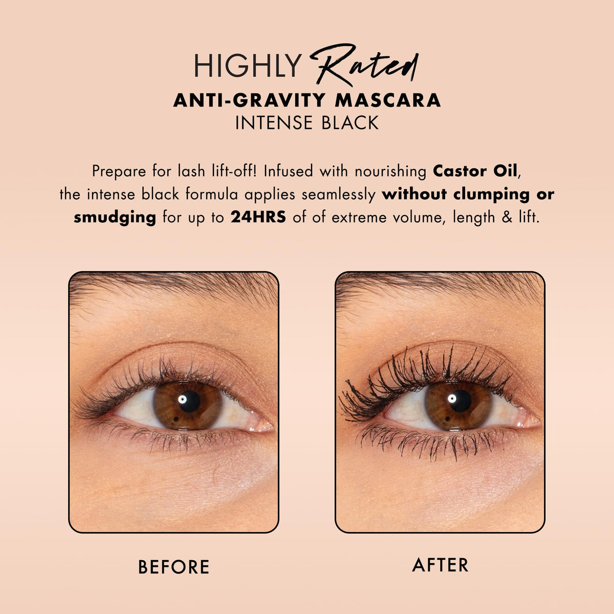 Milani mascara hourglass wand close-up demonstrating molded brush for full lash coating benefit