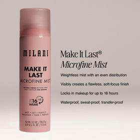 Milani microfine mist midair illustrating even coverage benefit