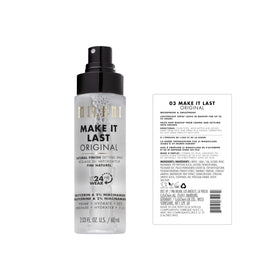 Milani natural finish spray close-up showing fine mist and oil-control benefit