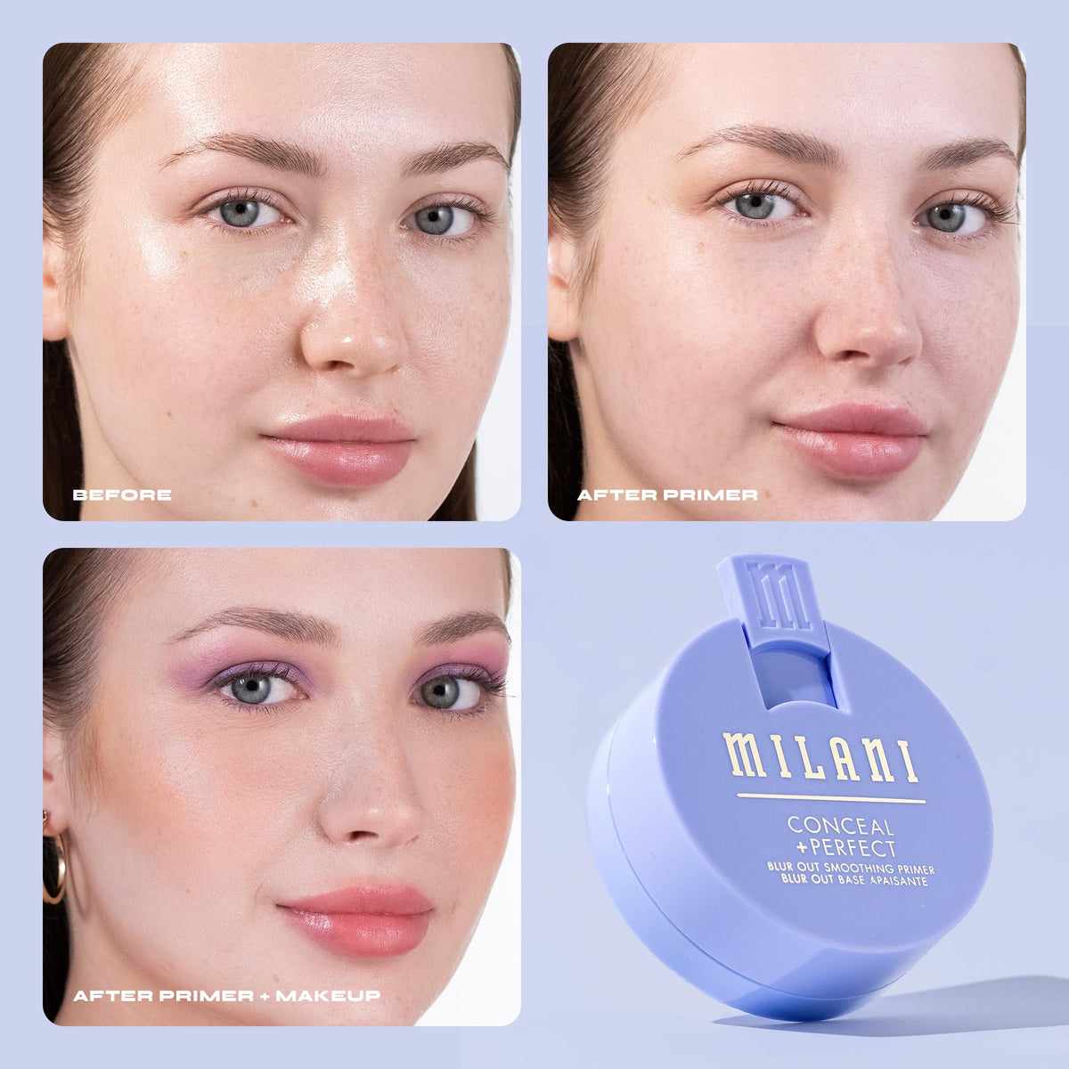 Milani primer on bathroom counter in lifestyle scene for everyday routine