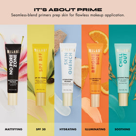 Milani primer next to ruler showing 1.0 fl oz size and portability