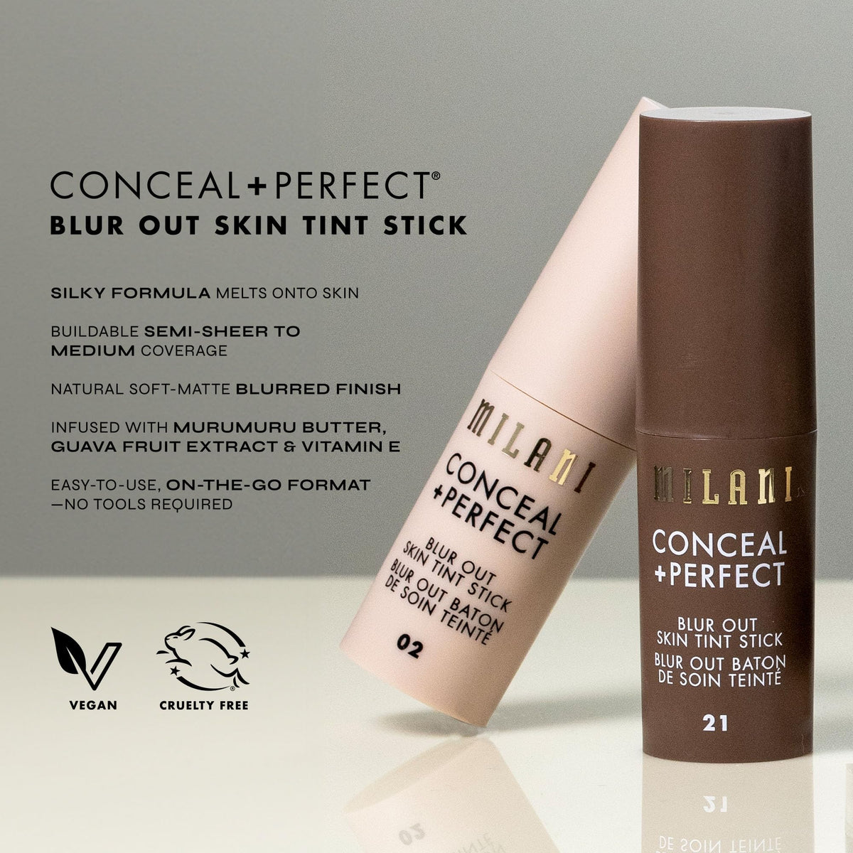 Milani product near ingredient visuals emphasizes Murumuru Butter and vitamin benefits