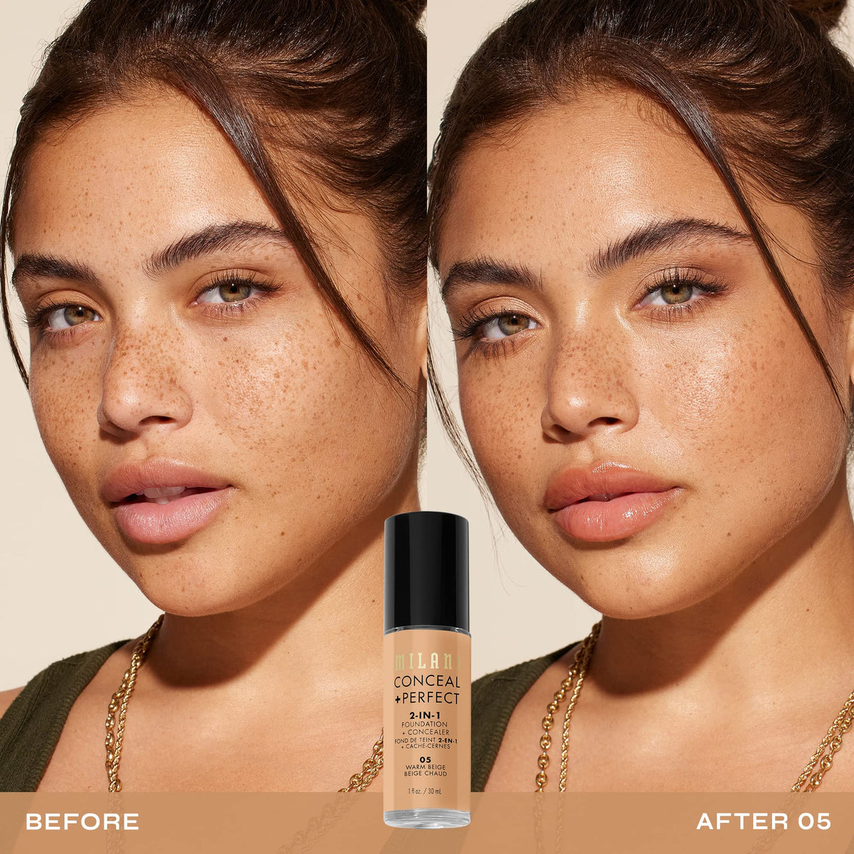 Milani pump dispensing creamy texture demonstrating blendable, full-coverage finish