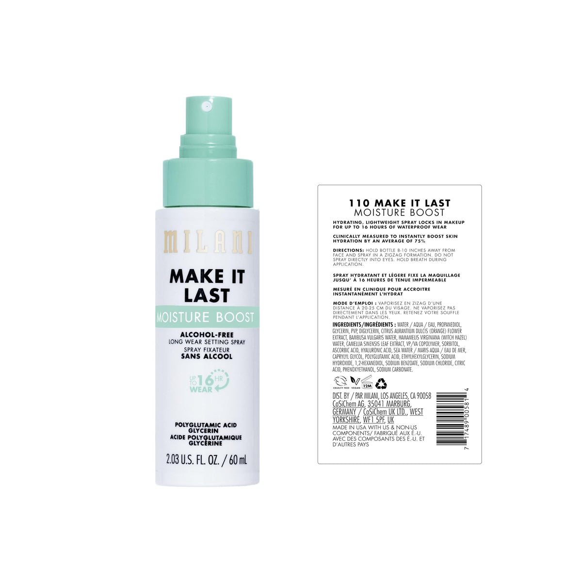 Milani spray nozzle closeup demonstrating fine mist application benefit