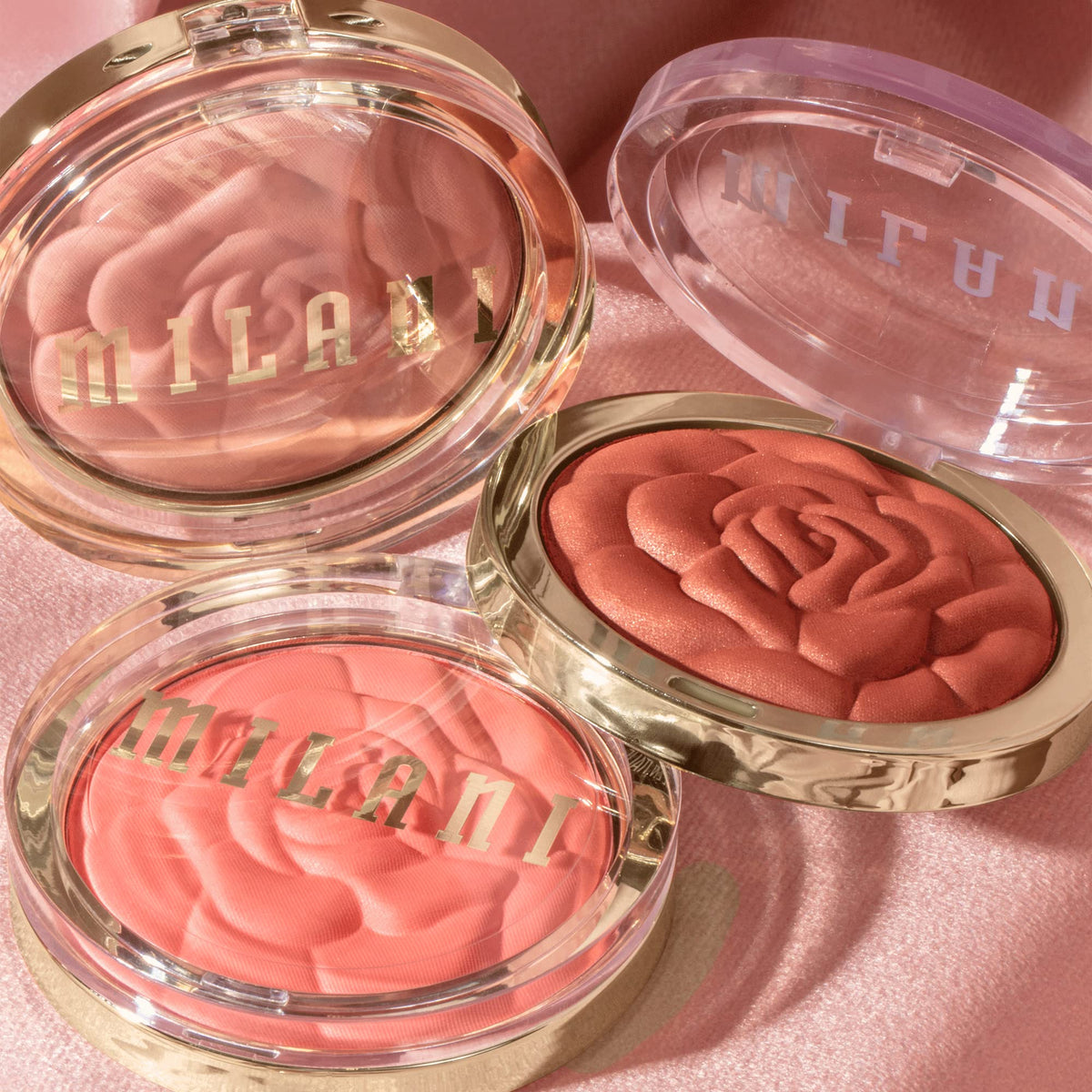 Milani Romantic Rose packaging label close-up showing shade name and cruelty-free mark