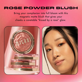 Milani blush tucked in makeup bag showing portability and on-the-go touch-ups benefit