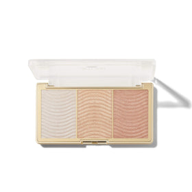 Milani Rose Glow open palette swatches on skin revealing blendable three-shade options