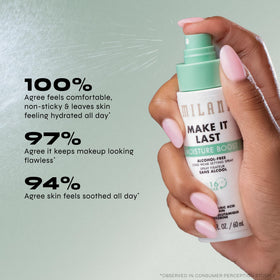 Milani bottle in hand showing travelable size and convenience benefit
