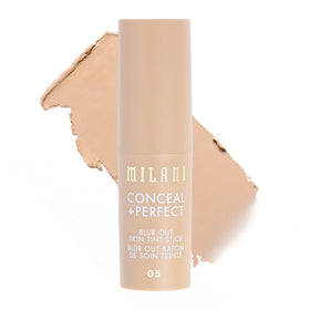 Milani Conceal + Perfect Blur Out Skin Tint Stick front packaging showing shade 05 Light Warm benefits