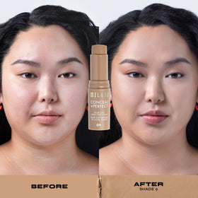 Milani application on cheek demonstrating quick coverage and pore-blurring benefit