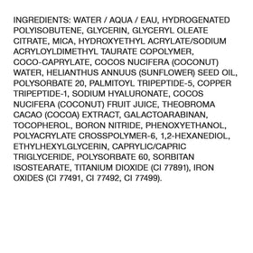 Milani Sun Kiss ingredient hyaluronic complex close-up showing hydration support and plumper look